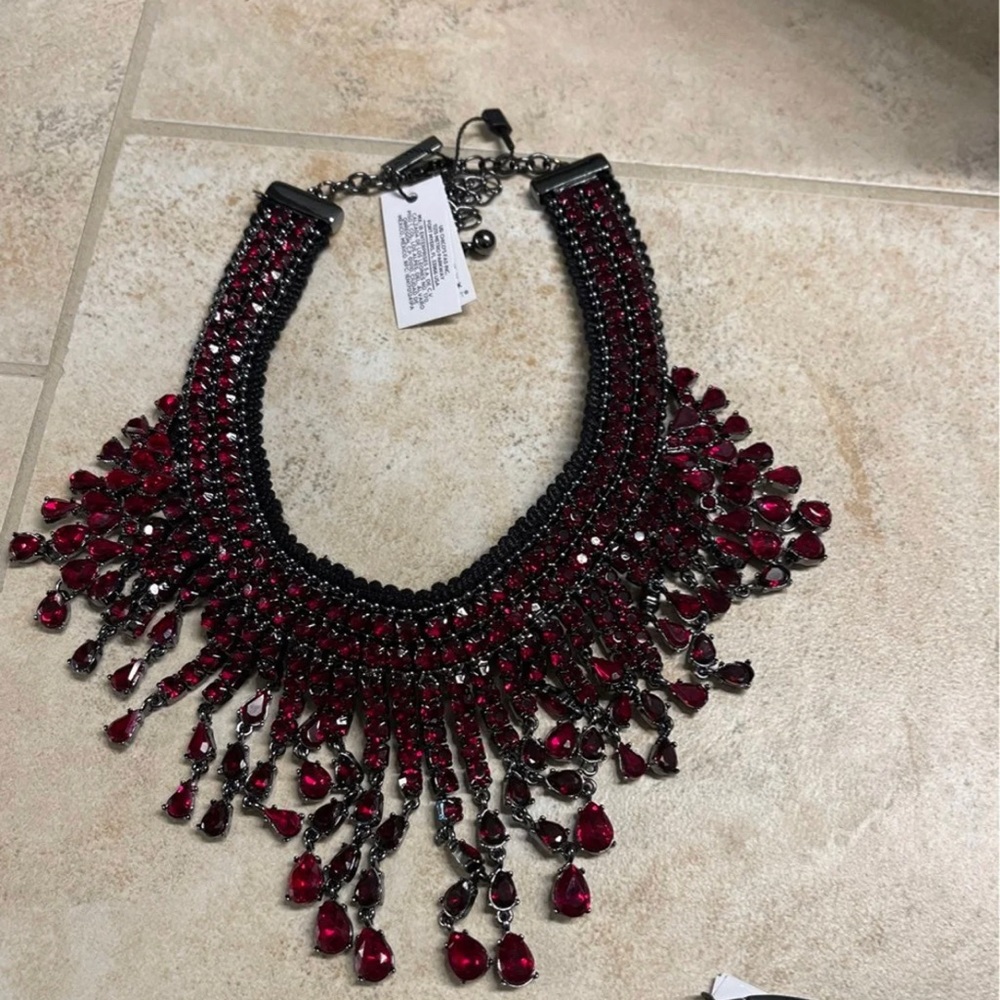 NWT White House Black Market Red Hematite Statement Necklace color Indulgent